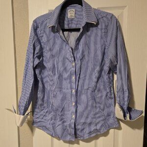 Brooks Brothers Blue and White Striped Double Collar Button-Up Shirt